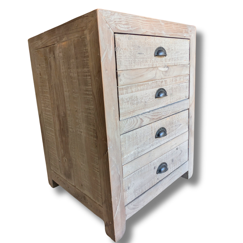 Weller Distressed Timber 4-Drawer Bedside Table
