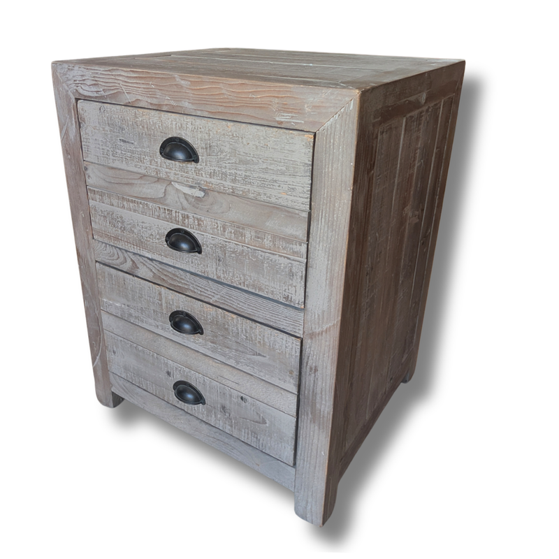 Weller Distressed Timber 4-Drawer Bedside Table