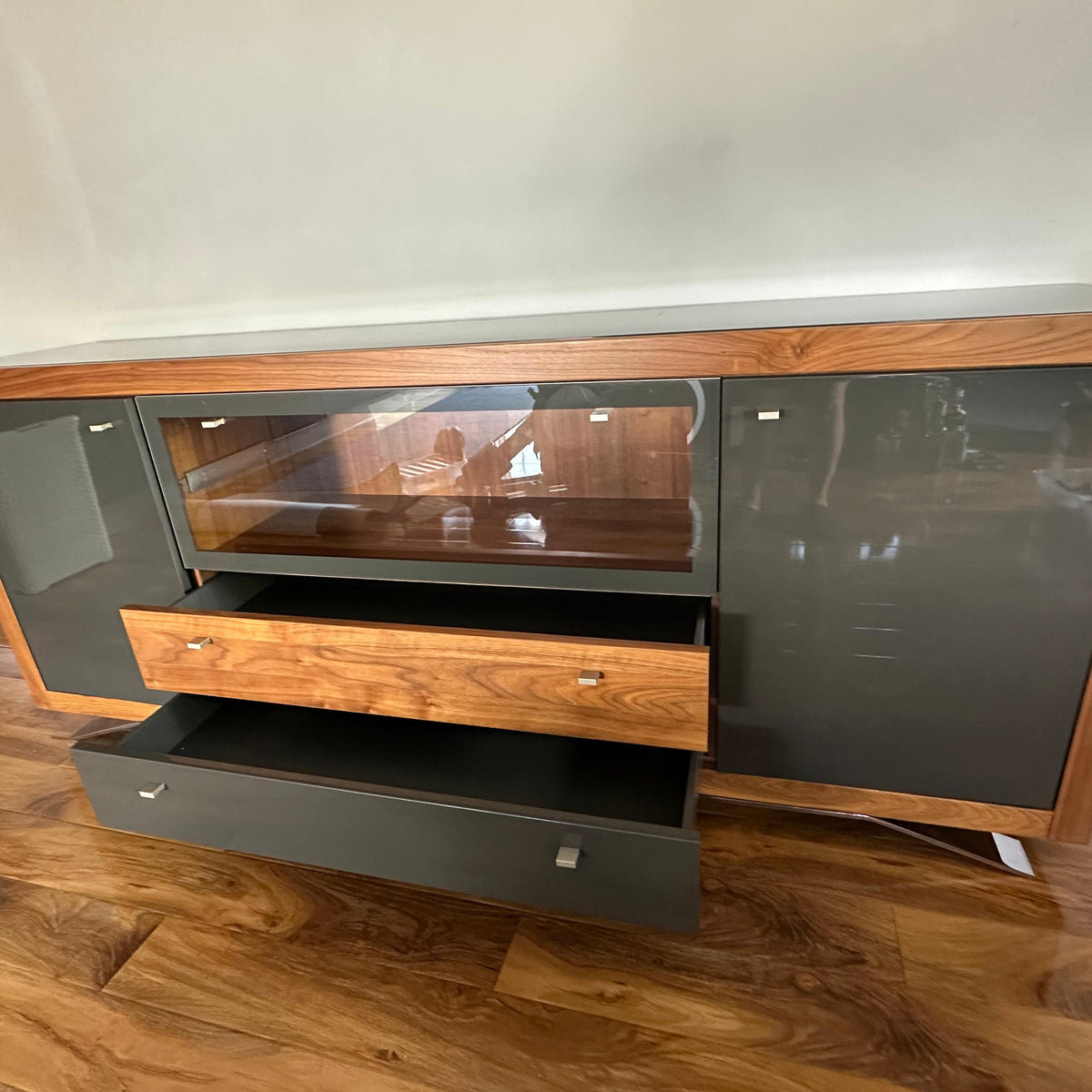 Hülsta Xelo Walnut & Grey Glass Sideboard