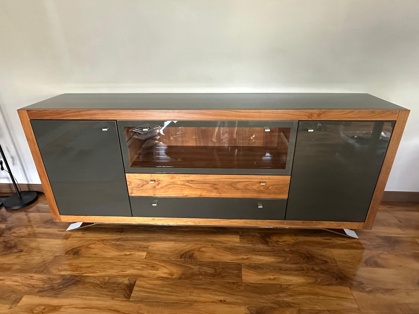 Hülsta Xelo Walnut & Grey Glass Sideboard