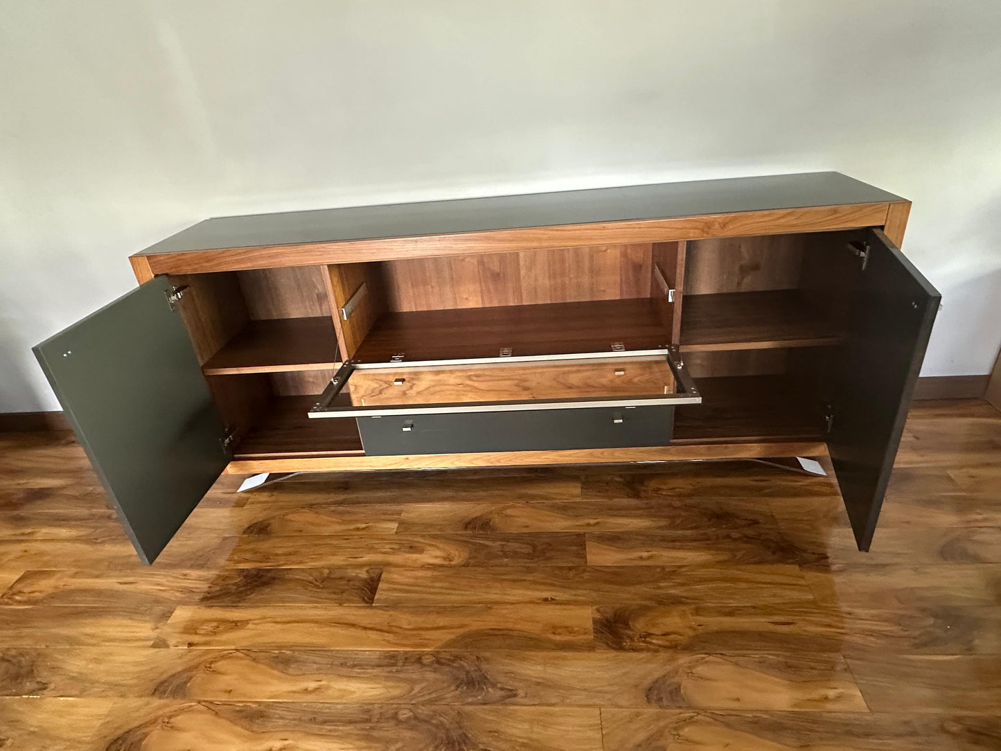 Hülsta Xelo Walnut & Grey Glass Sideboard