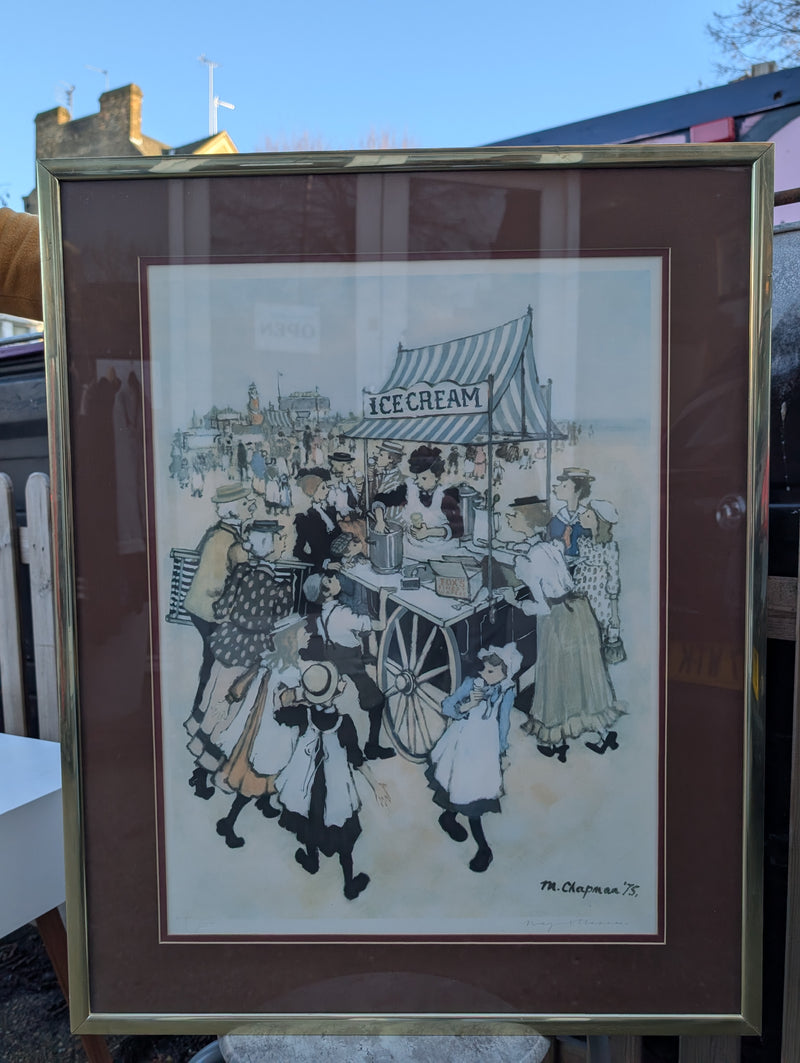 Framed “Ice Cream Cart” Print – M. Chapman (1975)