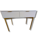 White Ribbed Two-Drawer Console Table with Gold Legs