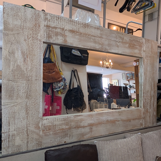Large Driftwood-Style Framed Mirror