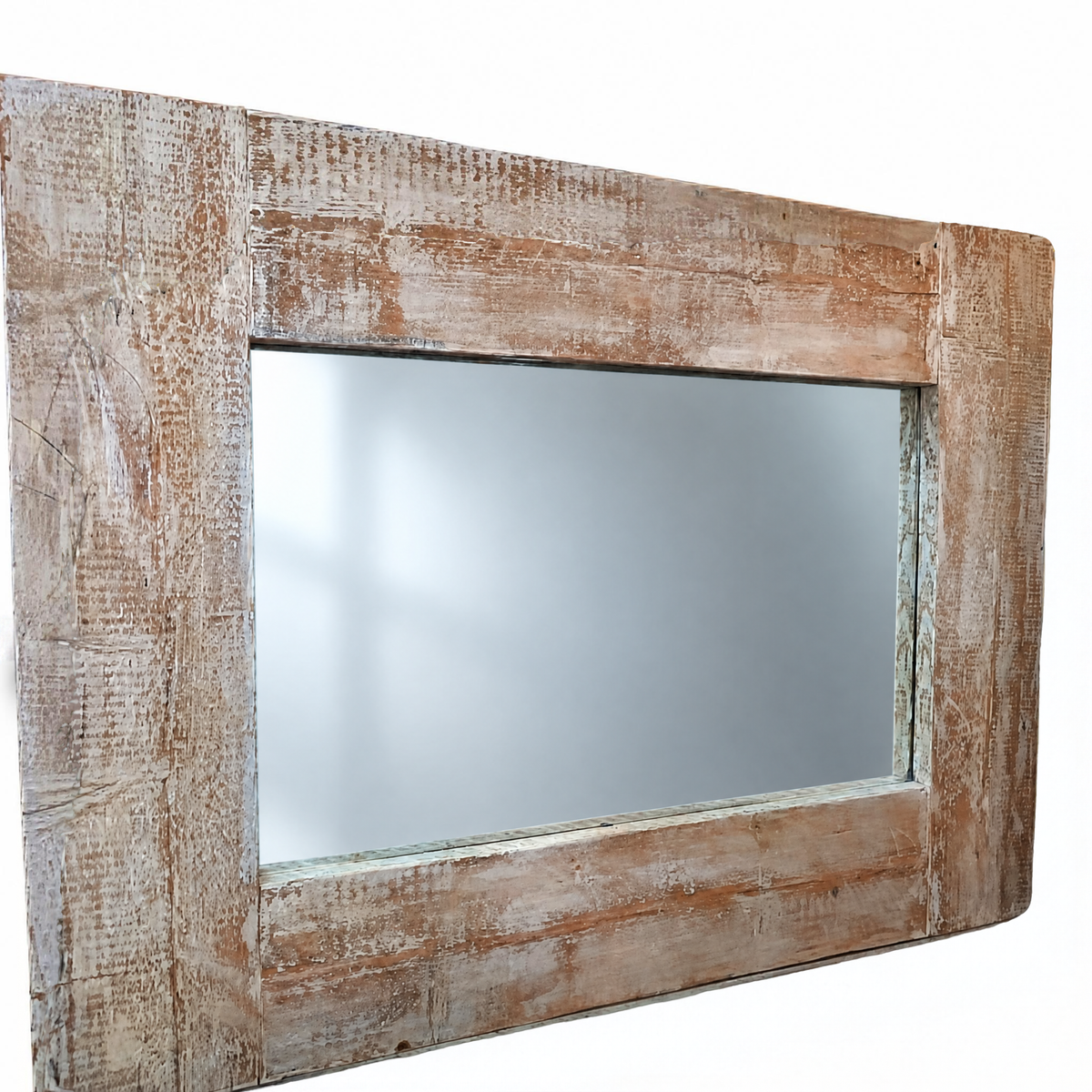 Large Driftwood-Style Framed Mirror