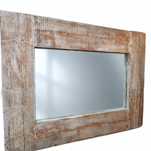 Large Driftwood-Style Framed Mirror