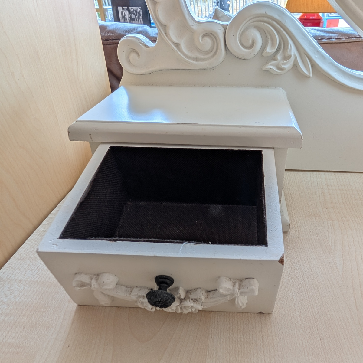 White Ornate Dressing Table Mirror with Twin Drawers