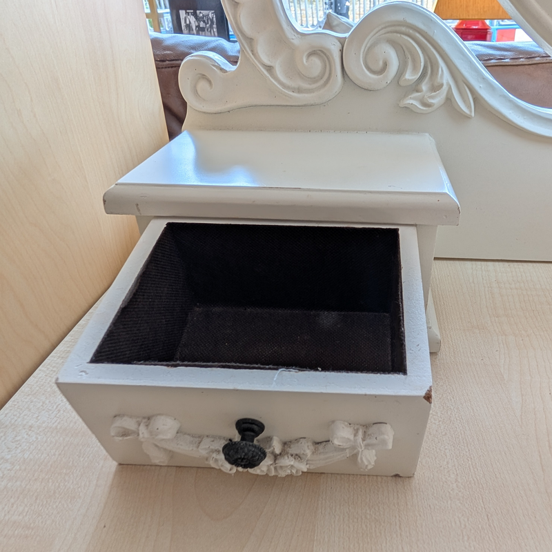 White Ornate Dressing Table Mirror with Twin Drawers