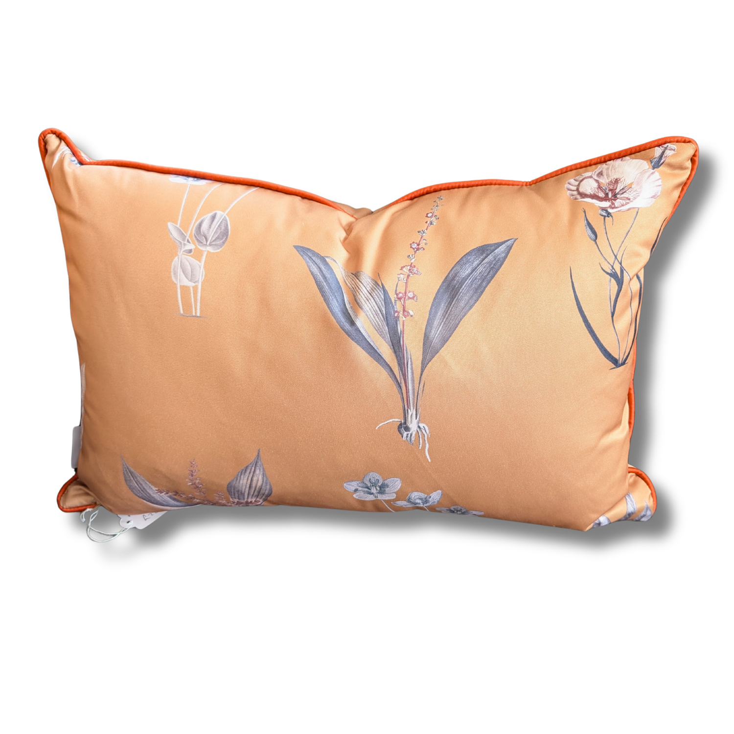 Ochre Botanical Print Cushions with Terracotta Piping.