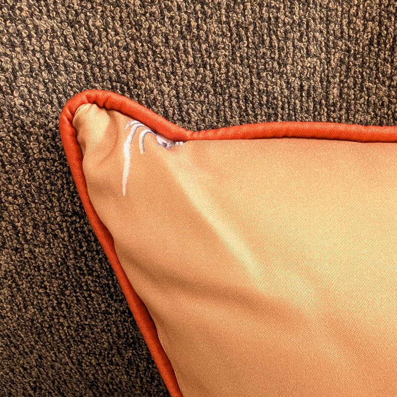 Ochre Botanical Print Cushions with Terracotta Piping.