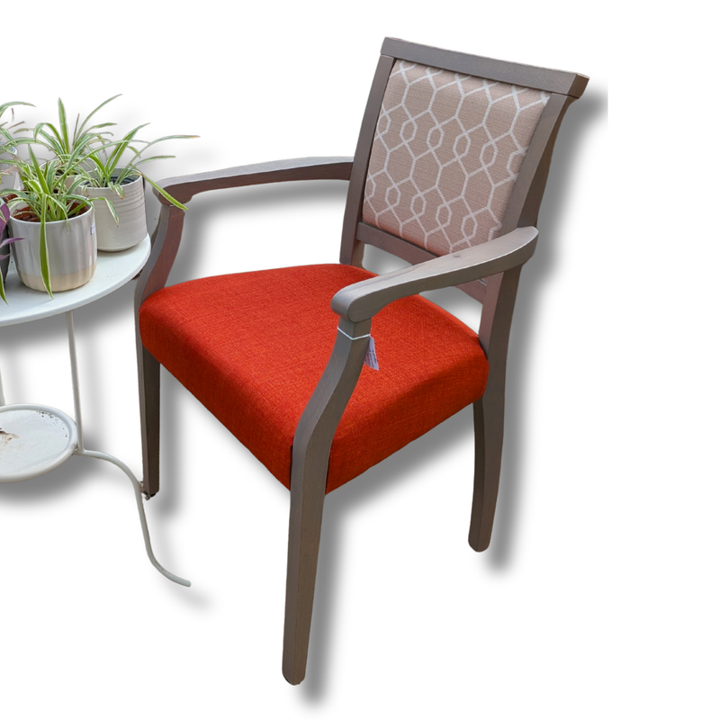 Contemporary Upholstered Accent / Occasional Chair – Burnt Orange & Patterned Back. Stock 20