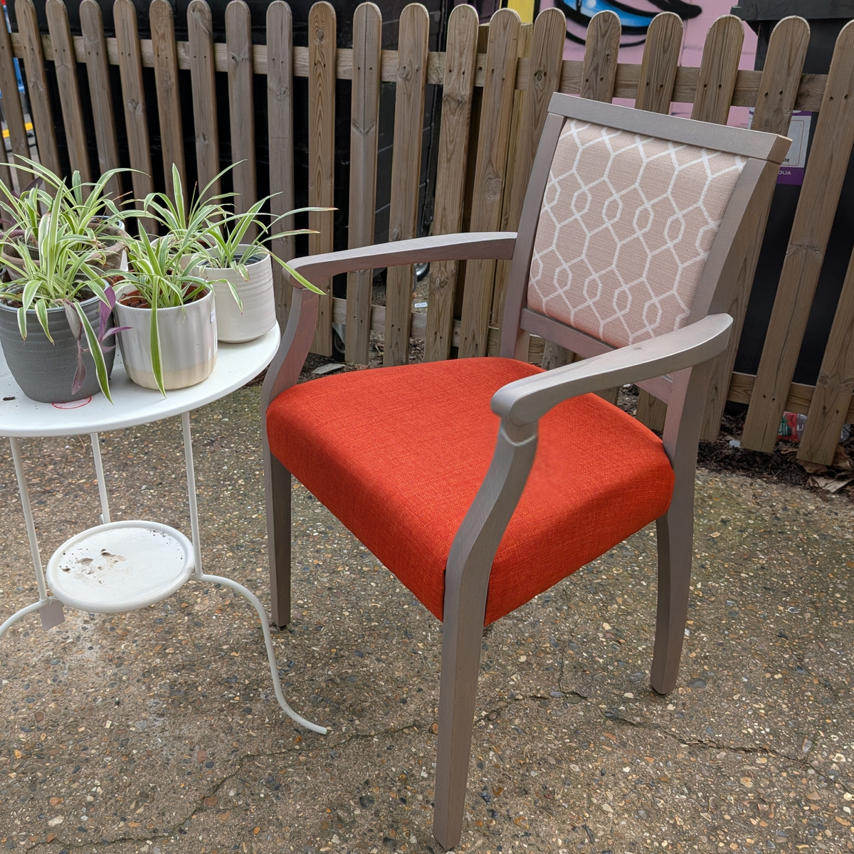 Contemporary Upholstered Accent / Occasional Chair – Burnt Orange & Patterned Back. Stock 20