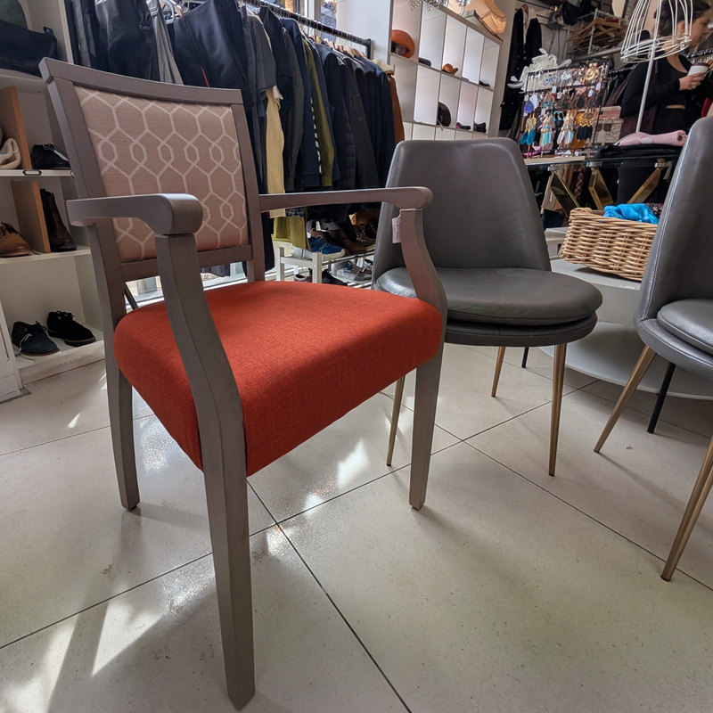 Contemporary Upholstered Accent / Occasional Chair – Burnt Orange & Patterned Back. Stock 20