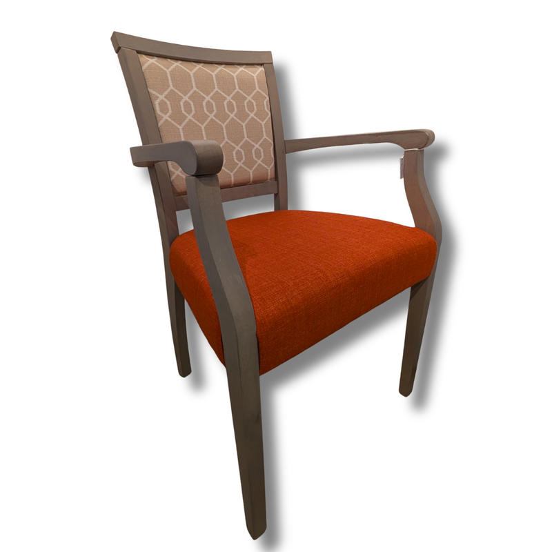 Contemporary Upholstered Accent / Occasional Chair – Burnt Orange & Patterned Back. Stock 20