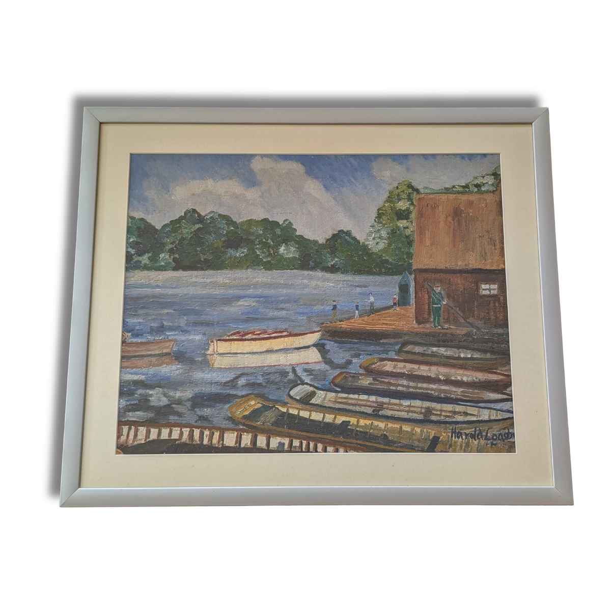 Signed Harold Leach Framed Original Harbour Scene Painting