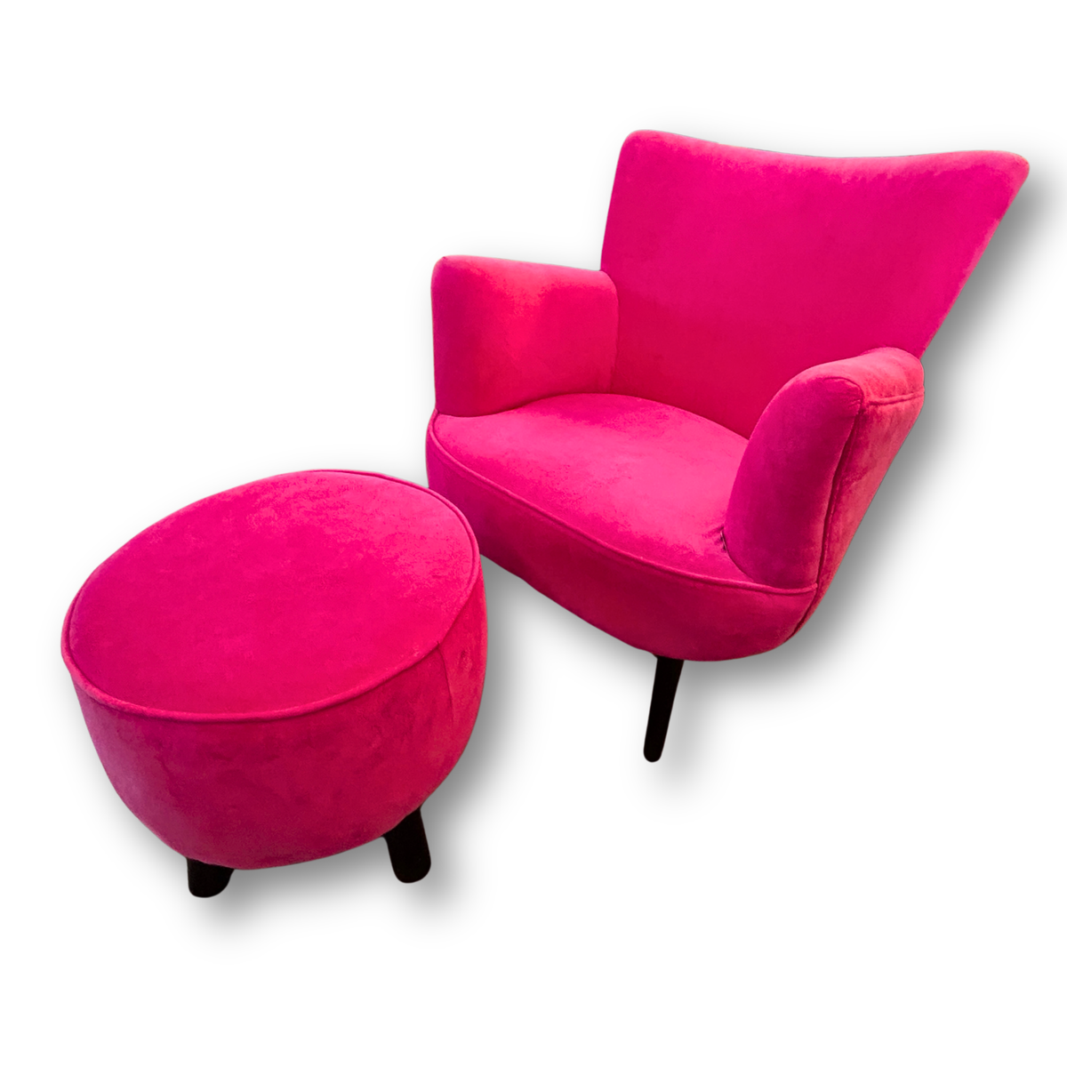 Hot Pink Velvet-Style Armchair & Footstool