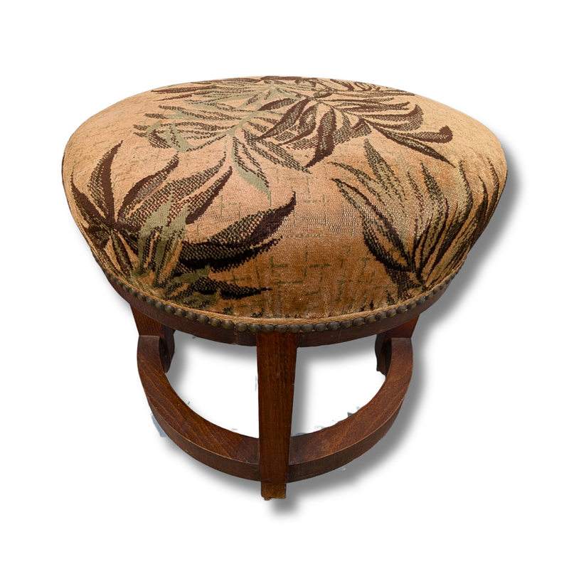 French Oak Upholstered Footstool / Art Deco Style Stool