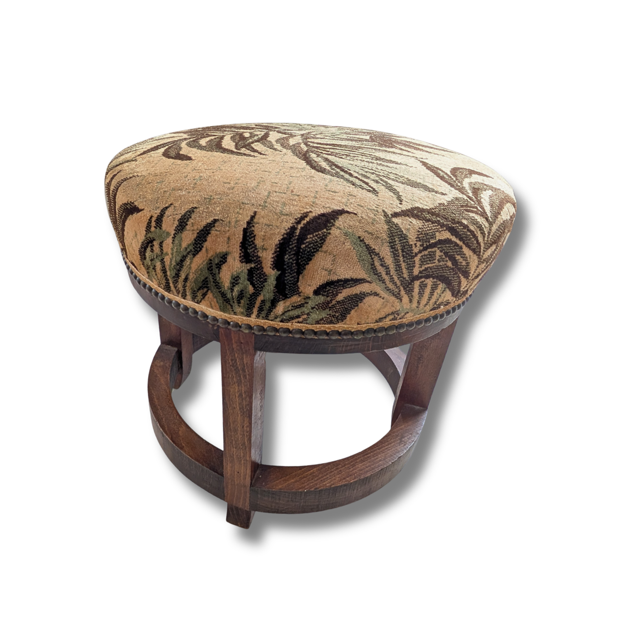 French Oak Upholstered Footstool / Art Deco Style Stool