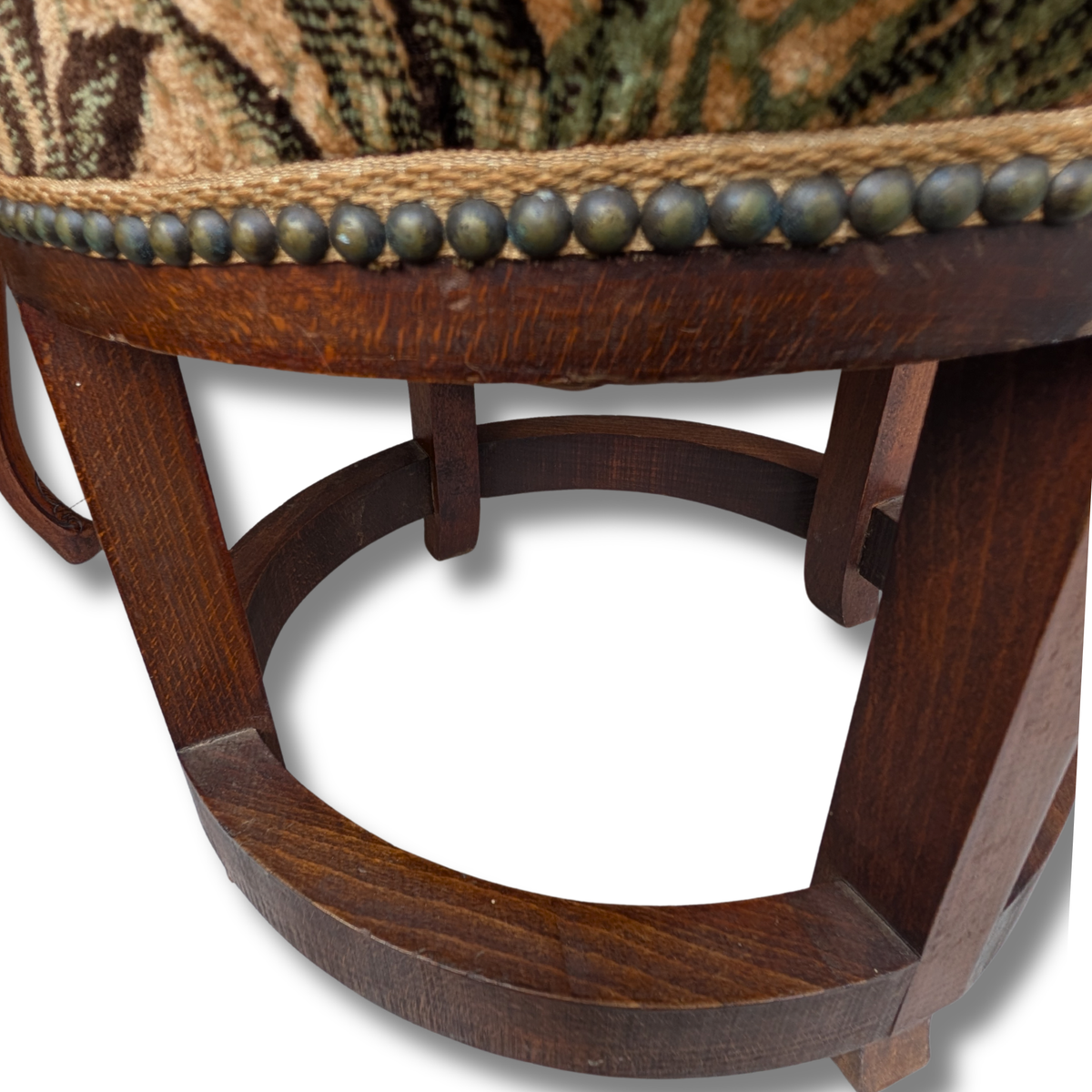 French Oak Upholstered Footstool / Art Deco Style Stool