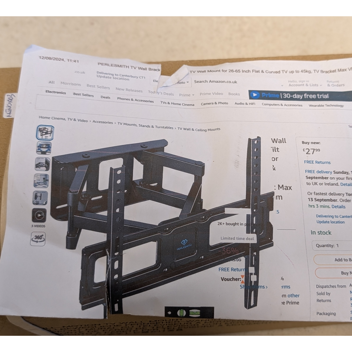 Perlesmith Full Motion TV Wall Mount (PSMFK4)