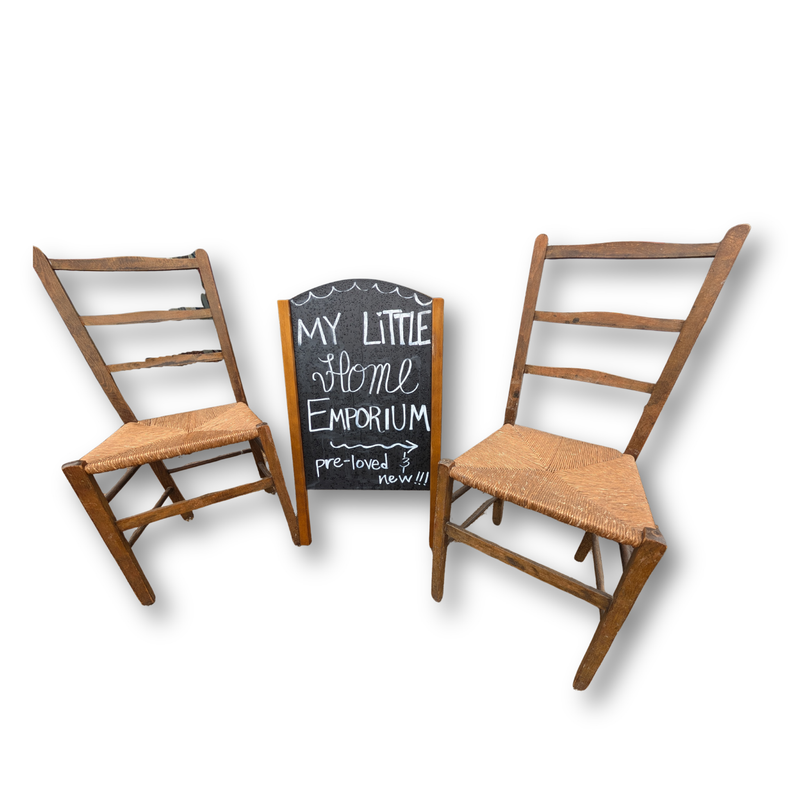 Vintage Ladder Back Rush Seat Chairs (Pair Available)-